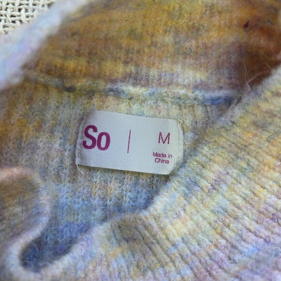 Pastel Rainbow Sweater with Puffy Sleeves and Mock Turtleneck - Picture 2 of 3